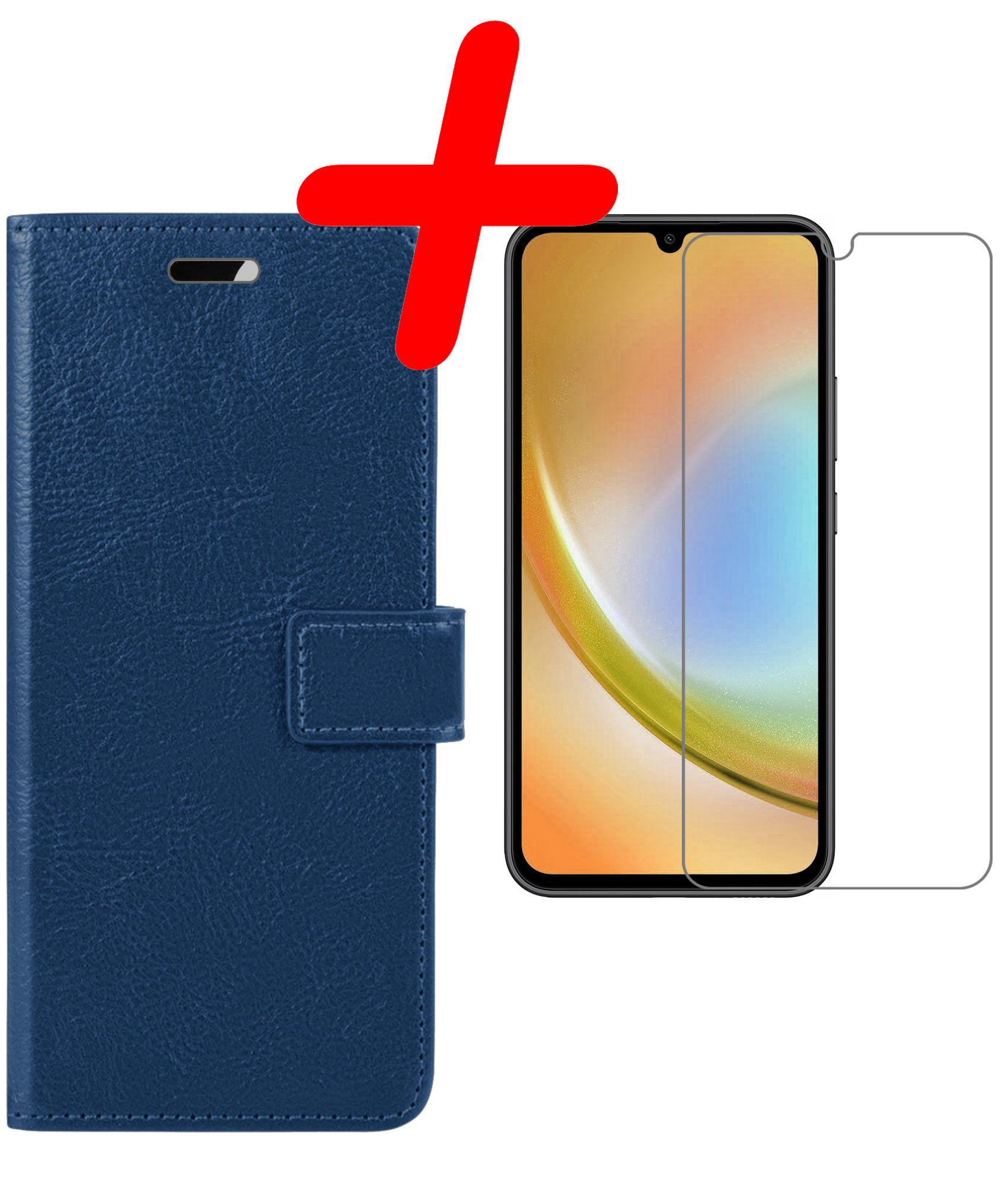 BASEY. Hoes Geschikt voor Samsung A34 Hoesje Bookcase Hoes Flip Case Book Cover Met Screenprotector - Hoesje Geschikt voor Samsung Galaxy A34 Hoes Book Case Hoesje - Donkerblauw