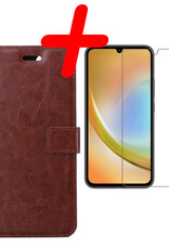 Hoes Geschikt voor Samsung A34 Hoesje Bookcase Hoes Flip Case Book Cover Met Screenprotector - Hoesje Geschikt voor Samsung Galaxy A34 Hoes Book Case Hoesje - Bruin