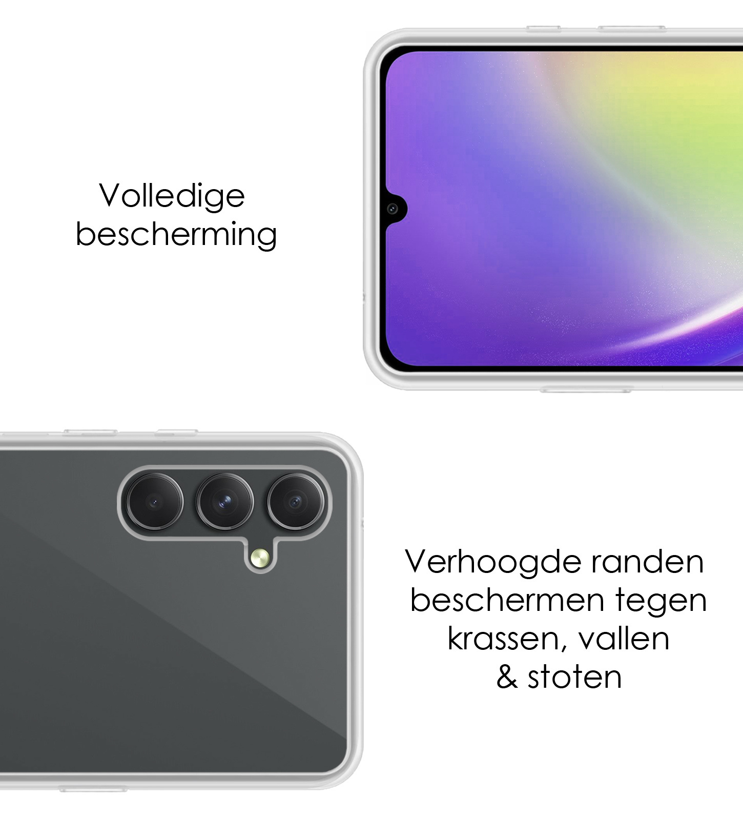 NoXx Hoes Geschikt voor Samsung A34 Hoesje Cover Siliconen Back Case Hoes Met 2x Screenprotector - Transparant