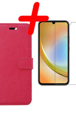 BASEY. Hoes Geschikt voor Samsung A34 Hoesje Bookcase Hoes Flip Case Book Cover Met Screenprotector - Hoesje Geschikt voor Samsung Galaxy A34 Hoes Book Case Hoesje - Donkerroze
