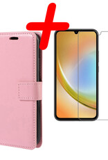 BASEY. Hoes Geschikt voor Samsung A34 Hoesje Bookcase Hoes Flip Case Book Cover Met Screenprotector - Hoesje Geschikt voor Samsung Galaxy A34 Hoes Book Case Hoesje - Lichtroze