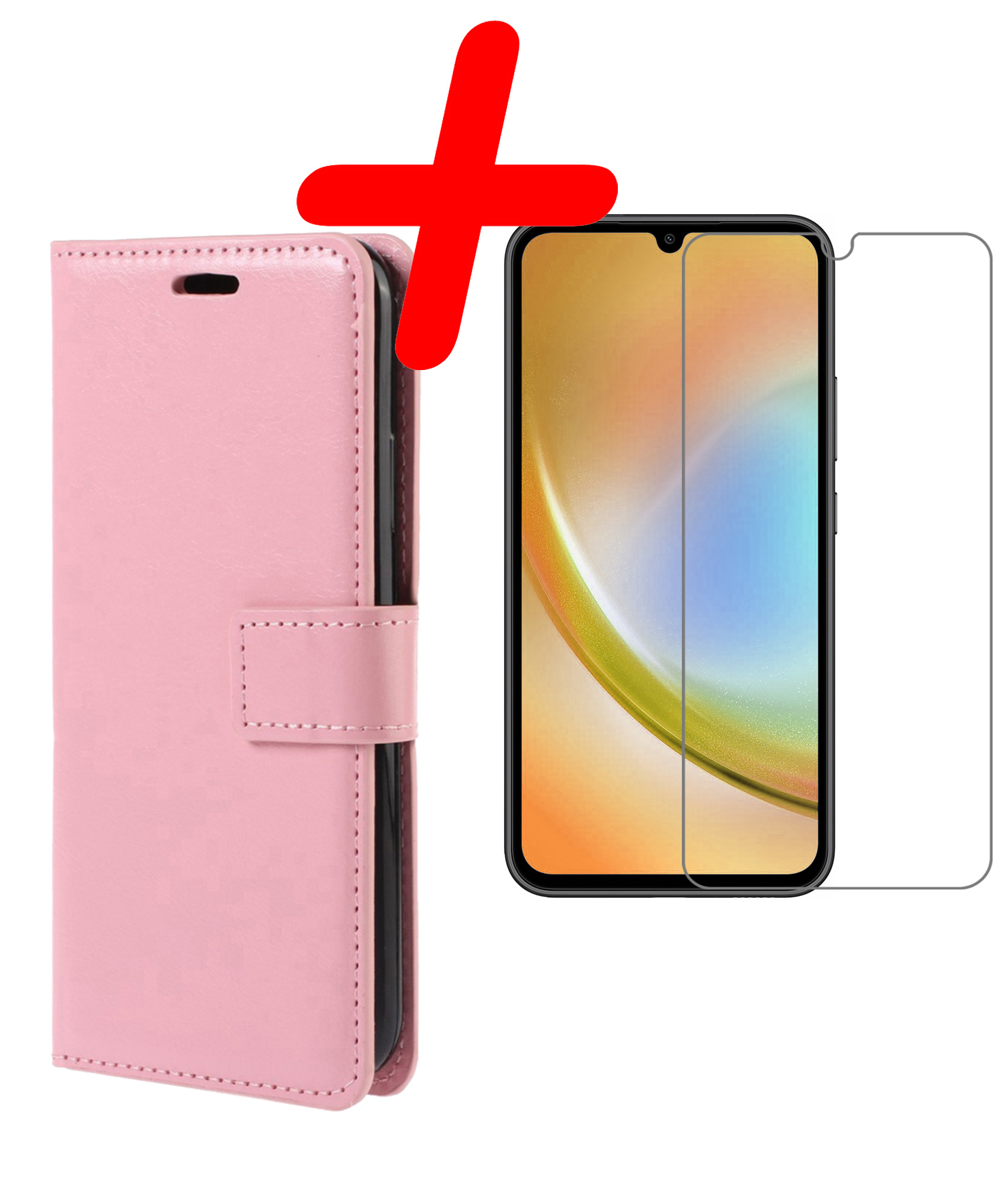 BASEY. Hoes Geschikt voor Samsung A34 Hoesje Bookcase Hoes Flip Case Book Cover Met Screenprotector - Hoesje Geschikt voor Samsung Galaxy A34 Hoes Book Case Hoesje - Lichtroze