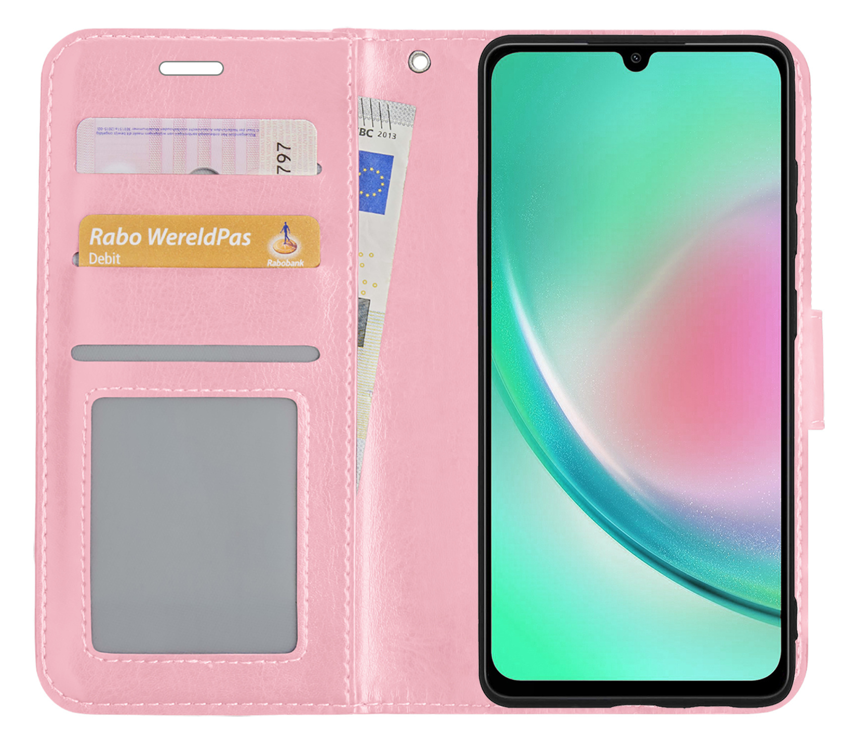 Samsung A34 Hoes Bookcase Flipcase Book Cover Met Screenprotector - Samsung Galaxy A34 Hoesje Book Case - Lichtroze