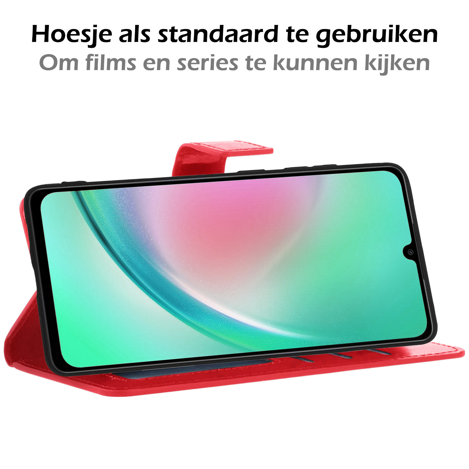 Nomfy Hoesje Geschikt voor Samsung A34 Hoes Bookcase Flipcase Book Cover Met Screenprotector - Hoes Geschikt voor Samsung Galaxy A34 Hoesje Book Case - Rood