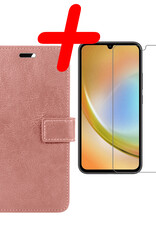 Hoes Geschikt voor Samsung A34 Hoesje Bookcase Hoes Flip Case Book Cover Met Screenprotector - Hoesje Geschikt voor Samsung Galaxy A34 Hoes Book Case Hoesje - Rosé goud
