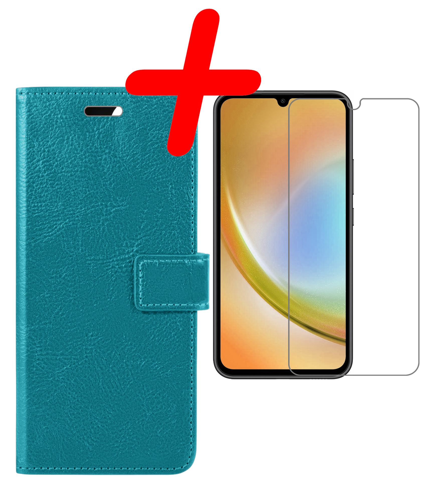 BASEY. Hoes Geschikt voor Samsung A34 Hoesje Bookcase Hoes Flip Case Book Cover Met Screenprotector - Hoesje Geschikt voor Samsung Galaxy A34 Hoes Book Case Hoesje - Turquoise