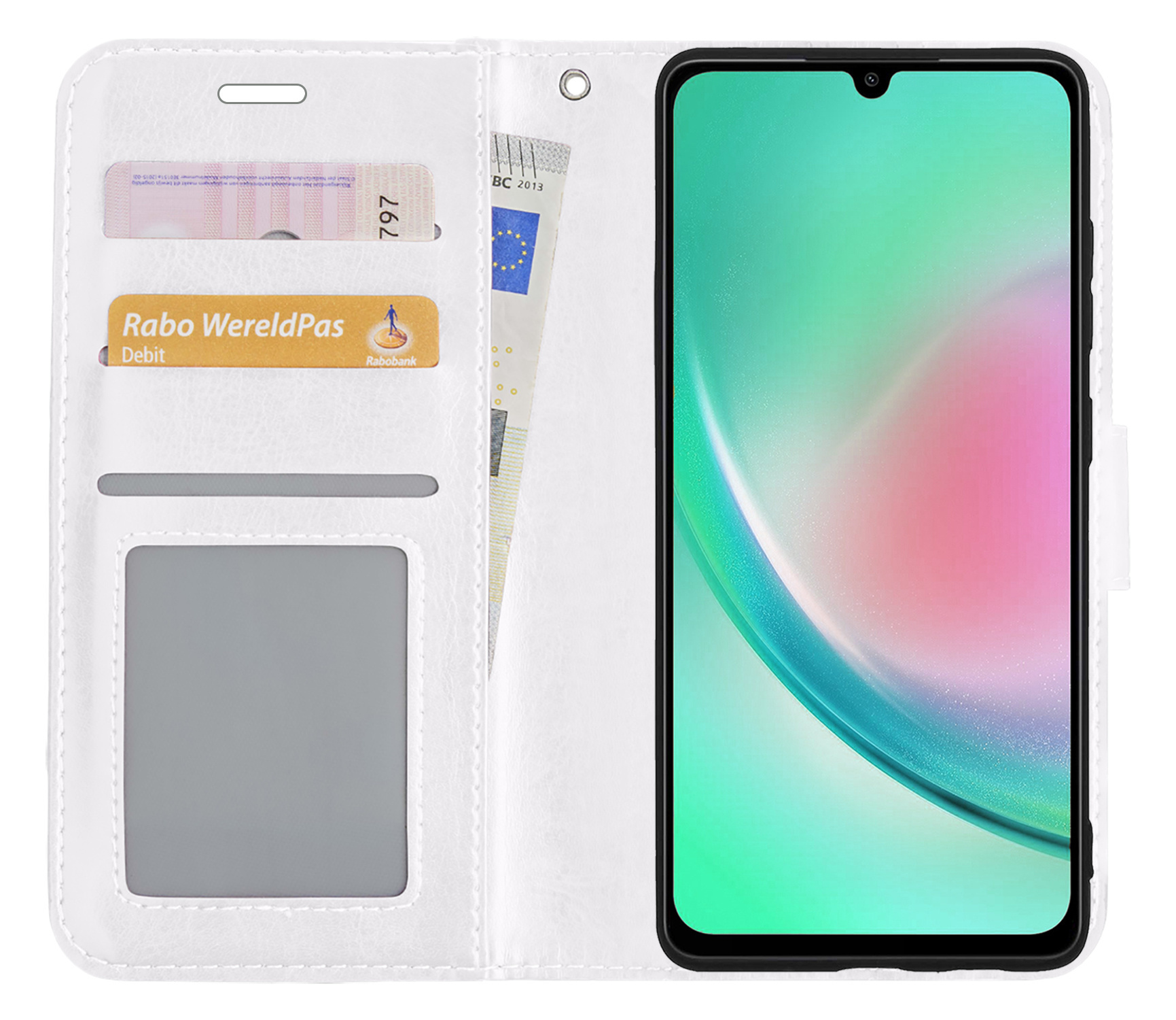 Nomfy Hoesje Geschikt voor Samsung A34 Hoes Bookcase Flipcase Book Cover Met Screenprotector - Hoes Geschikt voor Samsung Galaxy A34 Hoesje Book Case - Wit