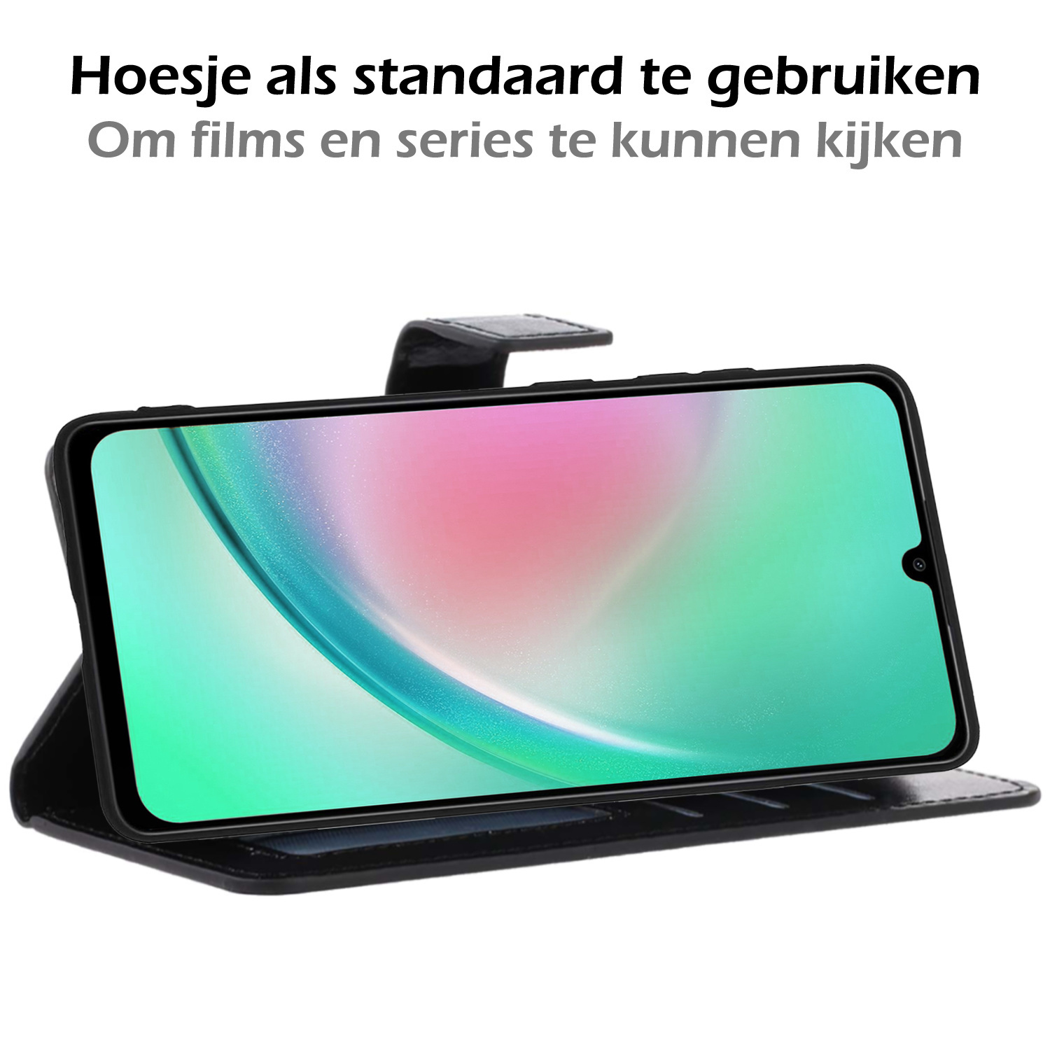 Nomfy Hoesje Geschikt voor Samsung A34 Hoes Bookcase Flipcase Book Cover Met Screenprotector - Hoes Geschikt voor Samsung Galaxy A34 Hoesje Book Case - Zwart