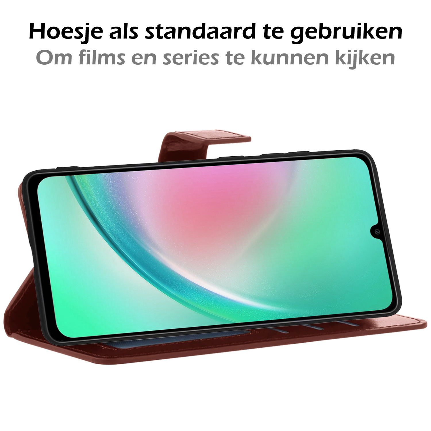 Nomfy Hoesje Geschikt voor Samsung A34 Hoes Bookcase Flipcase Book Cover Met 2x Screenprotector - Hoes Geschikt voor Samsung Galaxy A34 Hoesje Book Case - Bruin