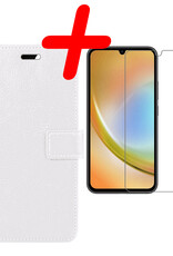 Hoes Geschikt voor Samsung A34 Hoesje Bookcase Hoes Flip Case Book Cover Met Screenprotector - Hoesje Geschikt voor Samsung Galaxy A34 Hoes Book Case Hoesje - Wit