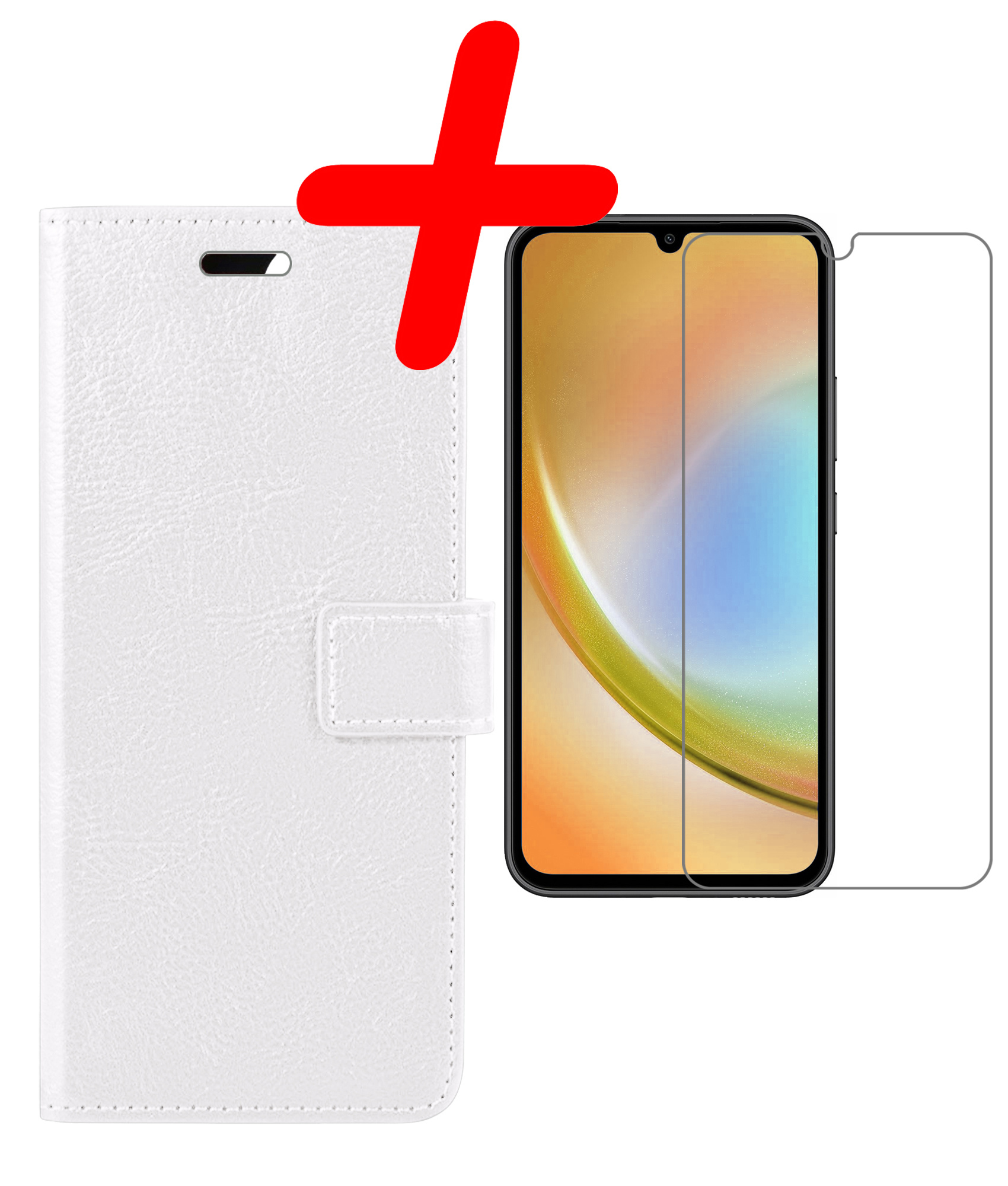 BASEY. Hoes Geschikt voor Samsung A34 Hoesje Bookcase Hoes Flip Case Book Cover Met Screenprotector - Hoesje Geschikt voor Samsung Galaxy A34 Hoes Book Case Hoesje - Wit