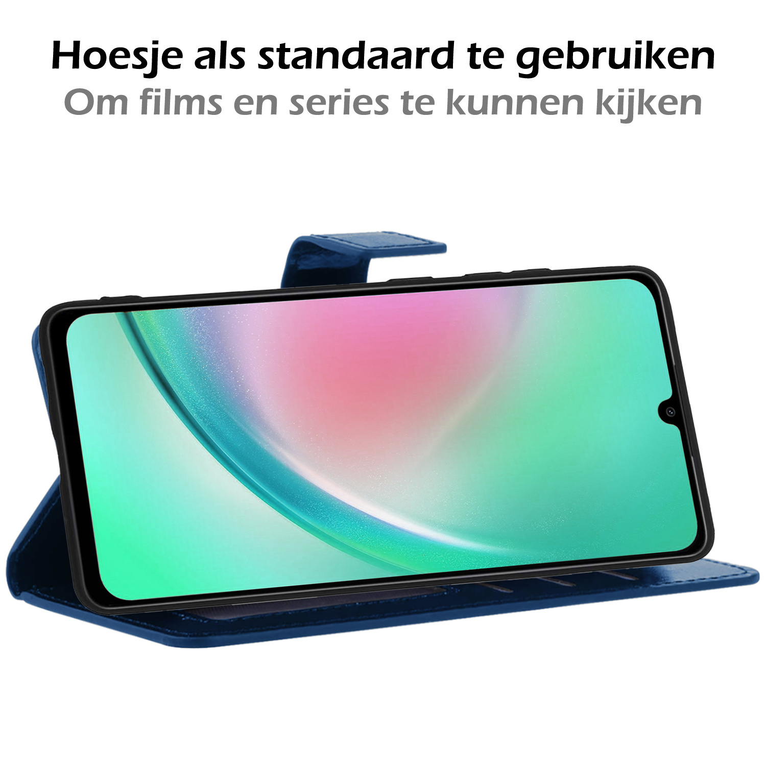 Hoesje Geschikt voor Samsung A34 Hoes Bookcase Flipcase Book Cover Met 2x Screenprotector - Hoes Geschikt voor Samsung Galaxy A34 Hoesje Book Case - Donkerblauw