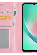Hoesje Geschikt voor Samsung A34 Hoes Bookcase Flipcase Book Cover Met 2x Screenprotector - Hoes Geschikt voor Samsung Galaxy A34 Hoesje Book Case - Lichtroze