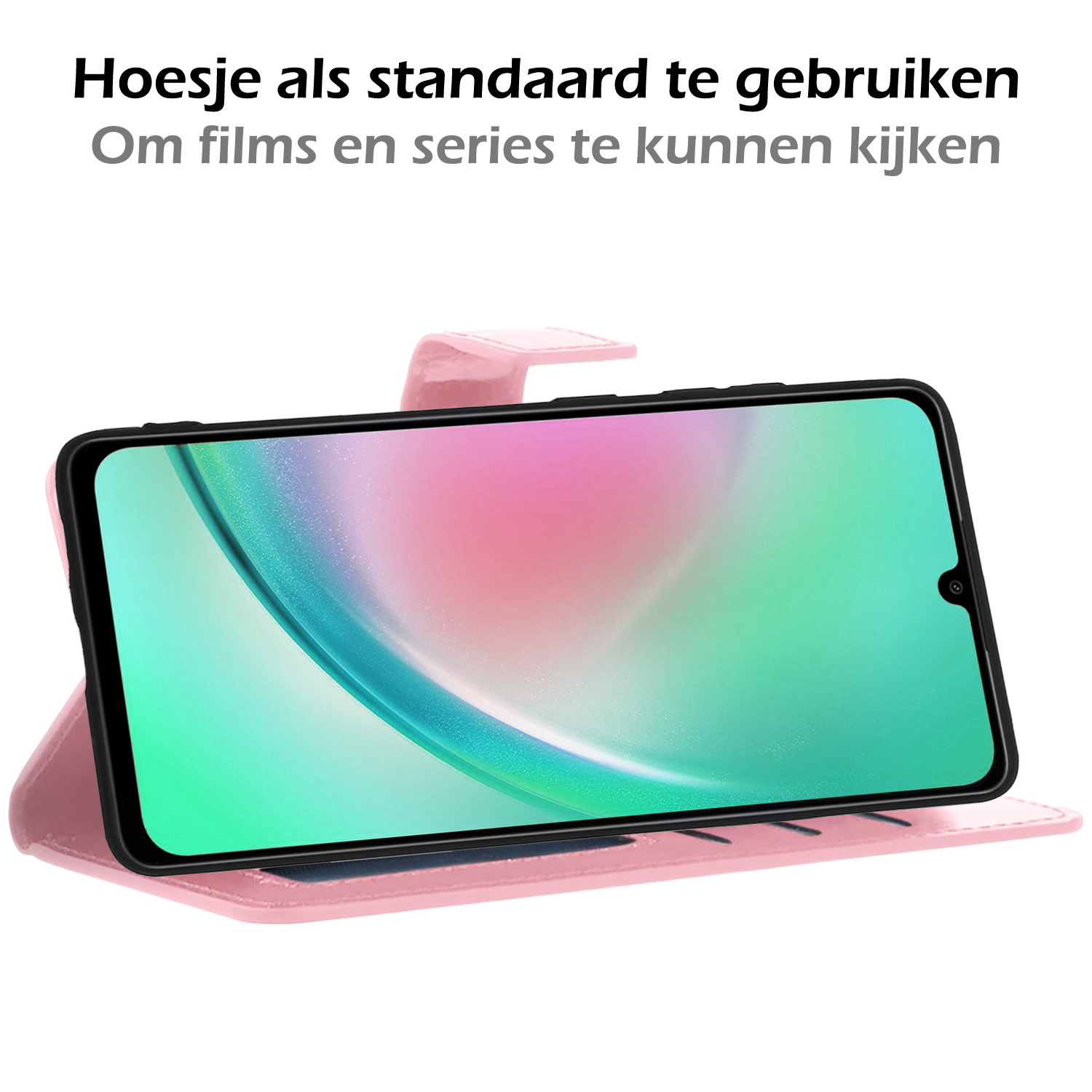 Nomfy Hoesje Geschikt voor Samsung A34 Hoes Bookcase Flipcase Book Cover Met 2x Screenprotector - Hoes Geschikt voor Samsung Galaxy A34 Hoesje Book Case - Lichtroze