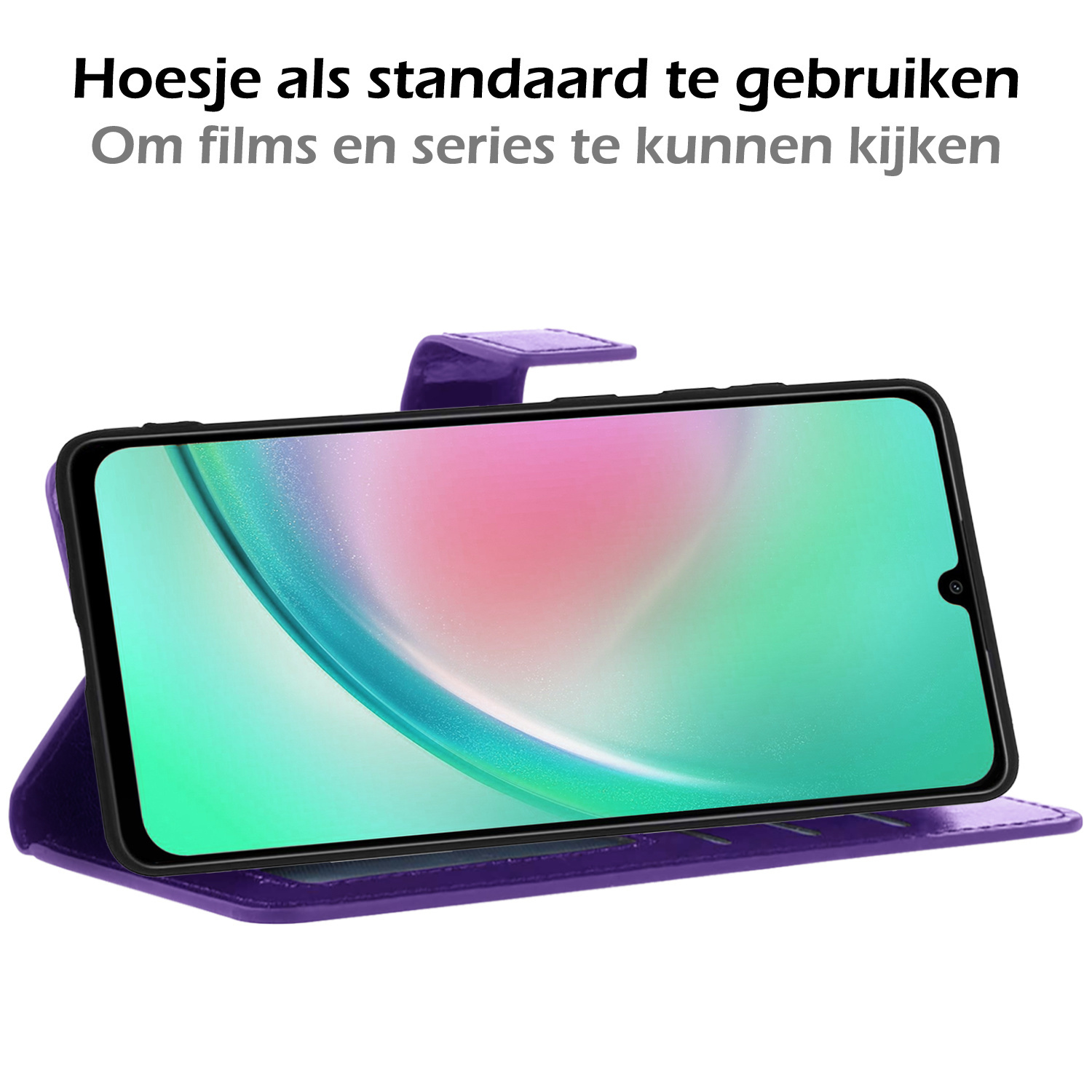 Nomfy Hoesje Geschikt voor Samsung A34 Hoes Bookcase Flipcase Book Cover Met 2x Screenprotector - Hoes Geschikt voor Samsung Galaxy A34 Hoesje Book Case - Paars