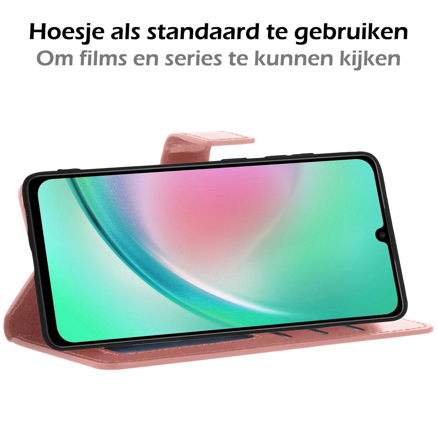 Hoesje Geschikt voor Samsung A34 Hoes Bookcase Flipcase Book Cover Met 2x Screenprotector - Hoes Geschikt voor Samsung Galaxy A34 Hoesje Book Case - Rosé goud