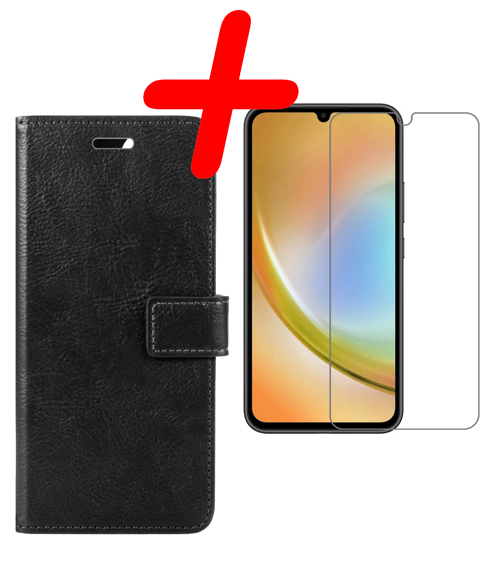 BASEY. Hoes Geschikt voor Samsung A34 Hoesje Bookcase Hoes Flip Case Book Cover Met Screenprotector - Hoesje Geschikt voor Samsung Galaxy A34 Hoes Book Case Hoesje - Zwart