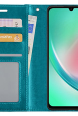 Nomfy Hoesje Geschikt voor Samsung A34 Hoes Bookcase Flipcase Book Cover Met 2x Screenprotector - Hoes Geschikt voor Samsung Galaxy A34 Hoesje Book Case - Turquoise