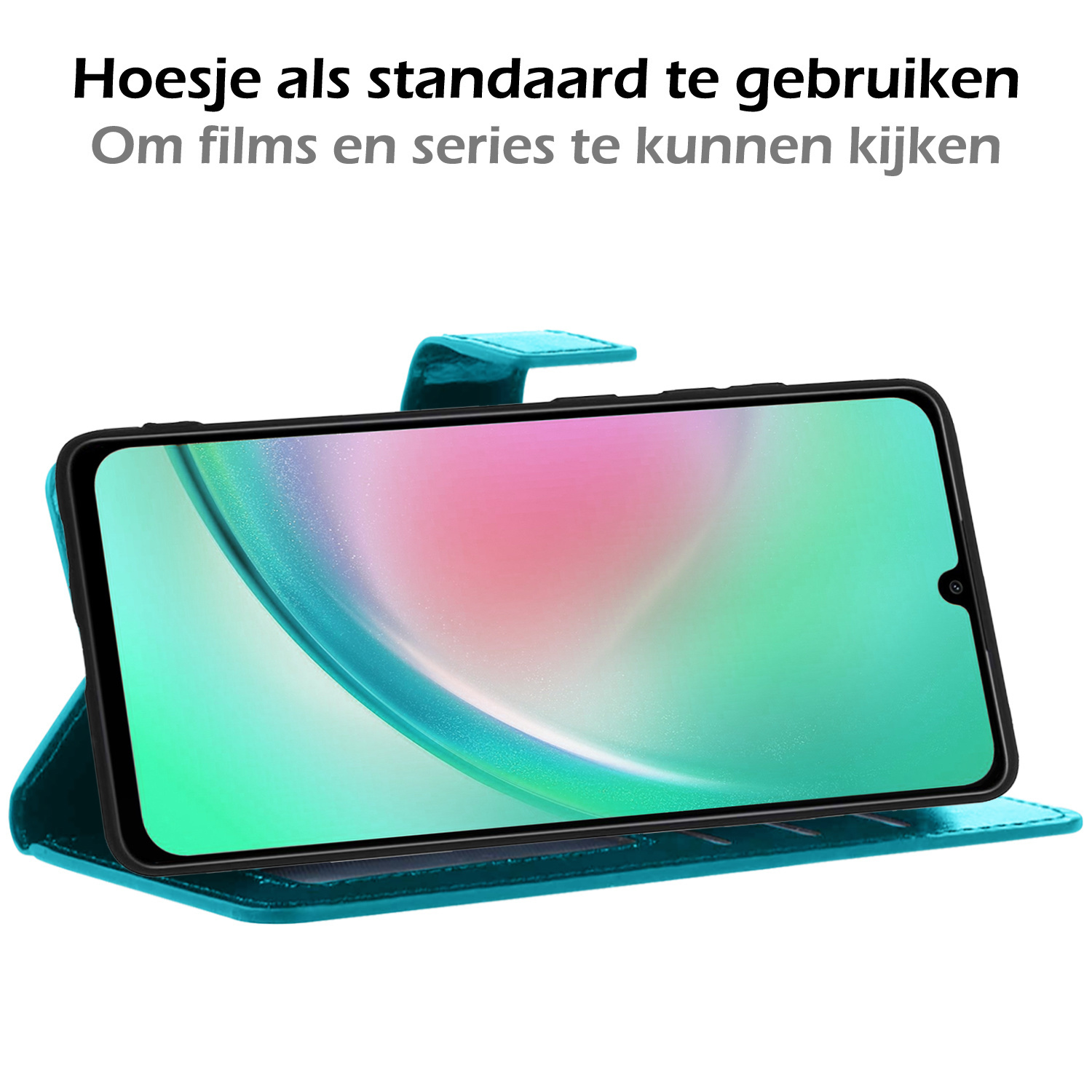 Nomfy Hoesje Geschikt voor Samsung A34 Hoes Bookcase Flipcase Book Cover Met 2x Screenprotector - Hoes Geschikt voor Samsung Galaxy A34 Hoesje Book Case - Turquoise