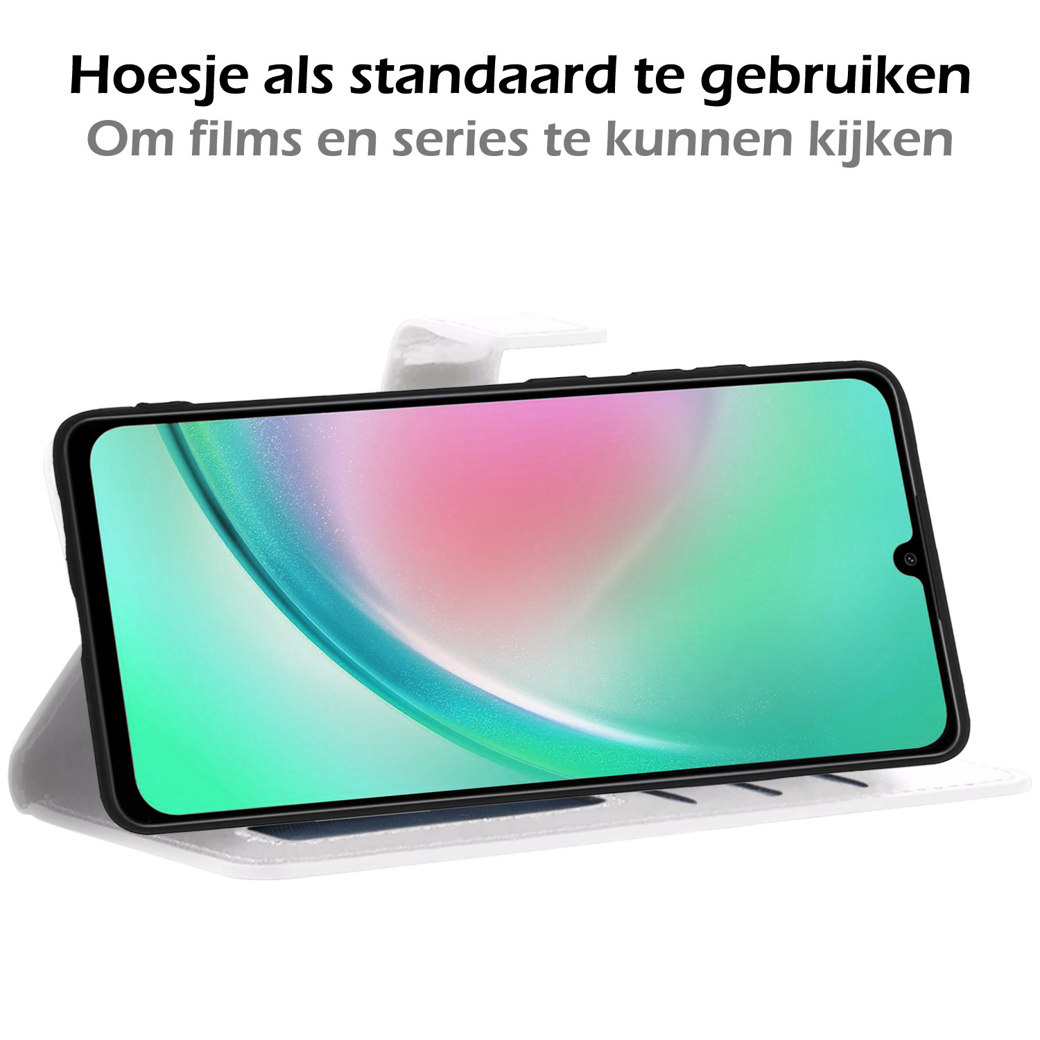 Nomfy Hoesje Geschikt voor Samsung A34 Hoes Bookcase Flipcase Book Cover Met 2x Screenprotector - Hoes Geschikt voor Samsung Galaxy A34 Hoesje Book Case - Wit