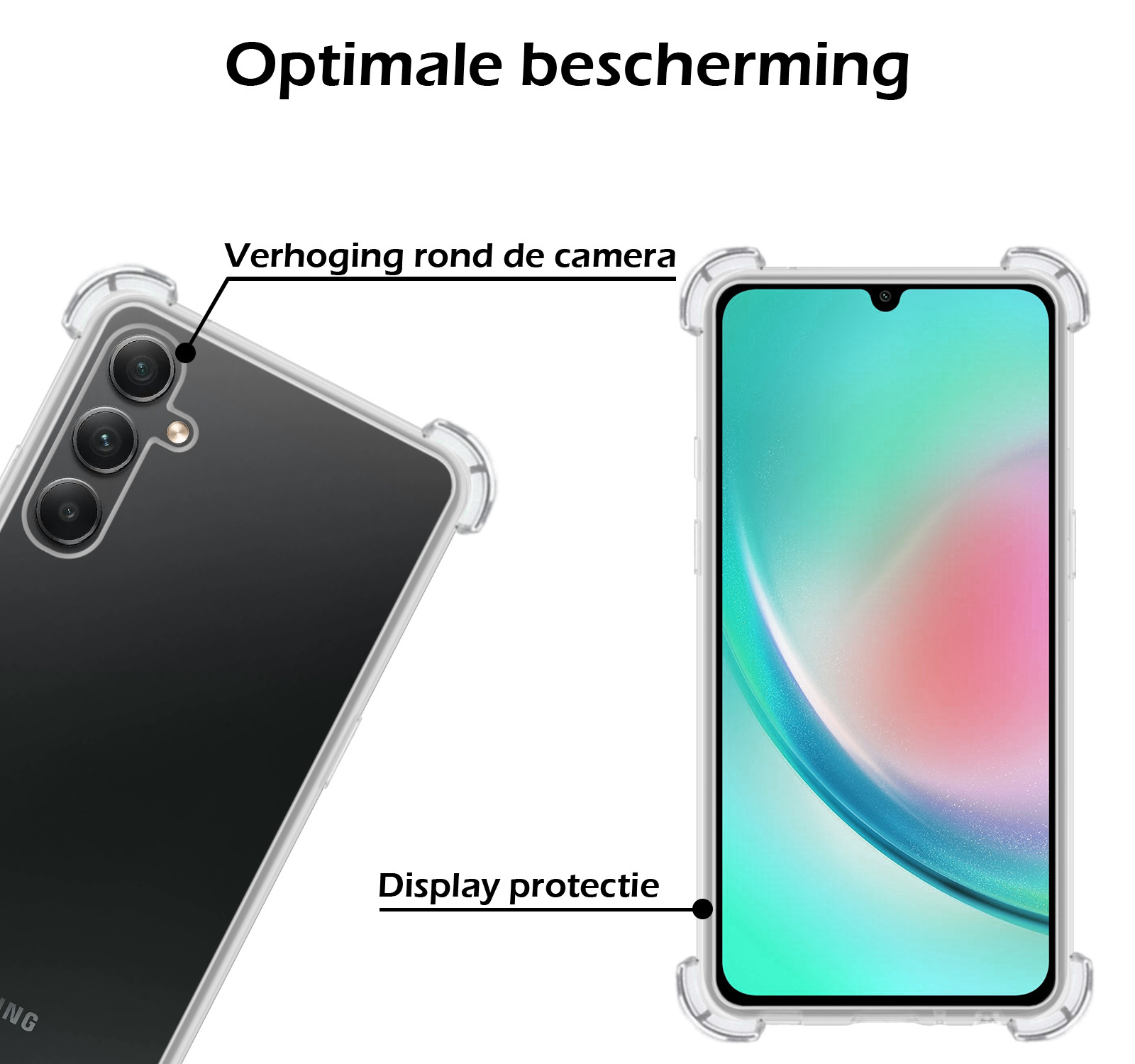 Nomfy Hoesje Geschikt voor Samsung A34 Hoesje Shock Proof Cover Case Shockproof Met Screenprotector - Hoes Geschikt voor Samsung Galaxy A34 Hoes Siliconen Back Case - Transparant