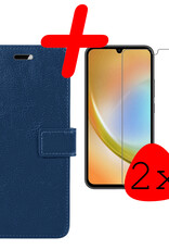 BASEY. Hoes Geschikt voor Samsung A34 Hoesje Bookcase Hoes Flip Case Book Cover Met 2x Screenprotector - Hoesje Geschikt voor Samsung Galaxy A34 Hoes Book Case Hoesje - Donkerblauw
