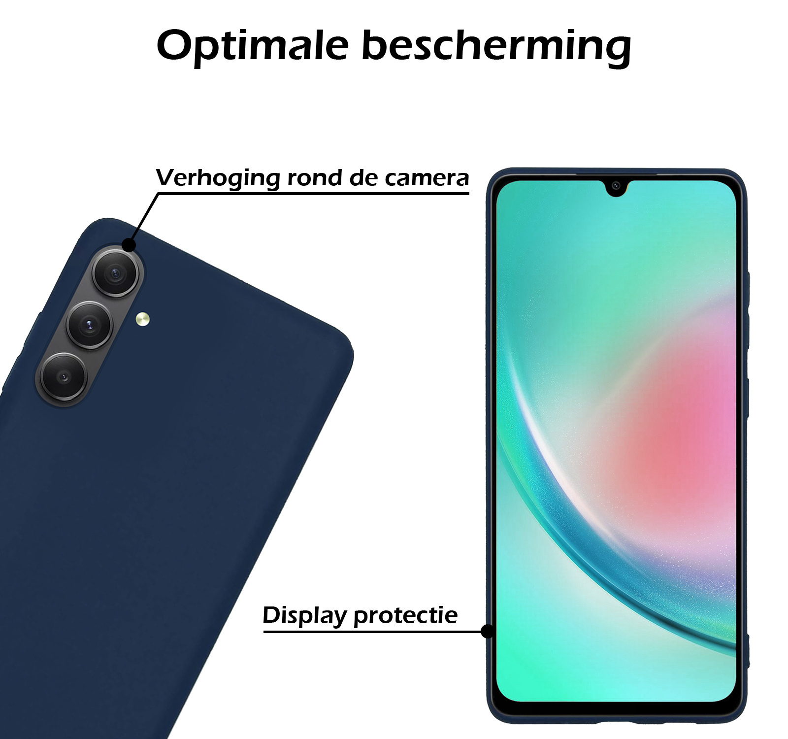 Nomfy Hoesje Geschikt voor Samsung A34 Hoesje Siliconen Cover Case Met Screenprotector - Hoes Geschikt voor Samsung Galaxy A34 Hoes Back Case - Donkerblauw
