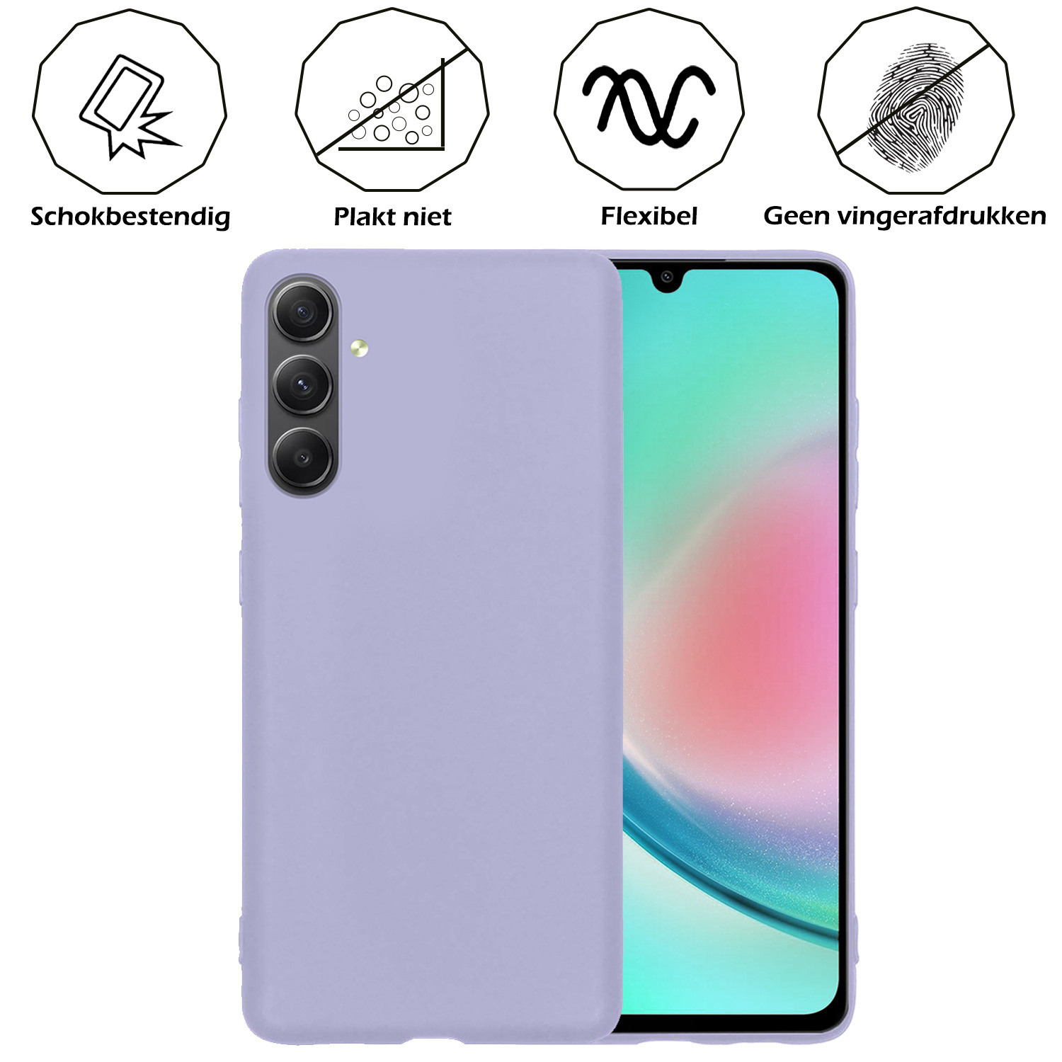 Nomfy Hoesje Geschikt voor Samsung A34 Hoesje Siliconen Cover Case Met Screenprotector - Hoes Geschikt voor Samsung Galaxy A34 Hoes Back Case - Lila