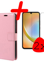 BASEY. Hoes Geschikt voor Samsung A34 Hoesje Bookcase Hoes Flip Case Book Cover Met 2x Screenprotector - Hoesje Geschikt voor Samsung Galaxy A34 Hoes Book Case Hoesje - Lichtroze