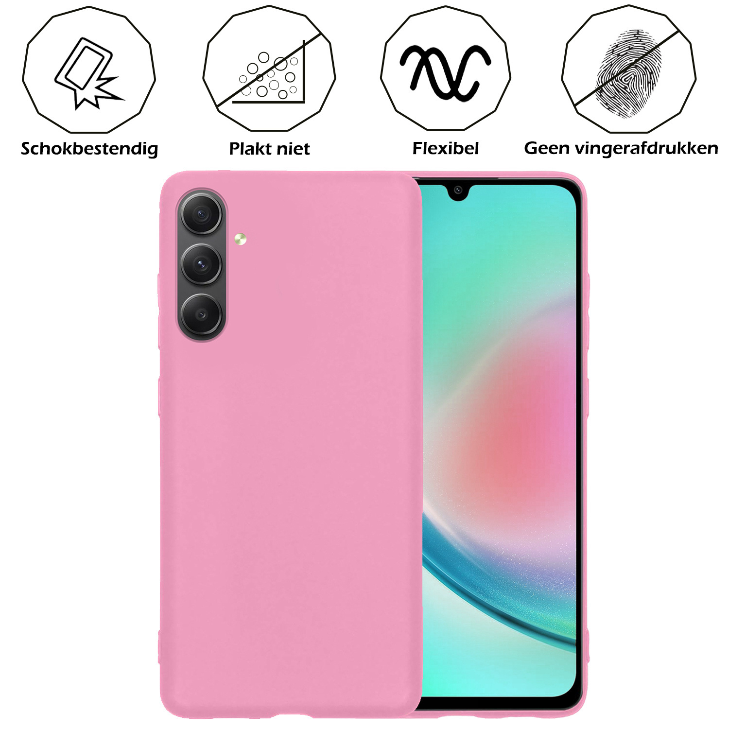 Nomfy Hoesje Geschikt voor Samsung A34 Hoesje Siliconen Cover Case Met Screenprotector - Hoes Geschikt voor Samsung Galaxy A34 Hoes Back Case - Lichtroze
