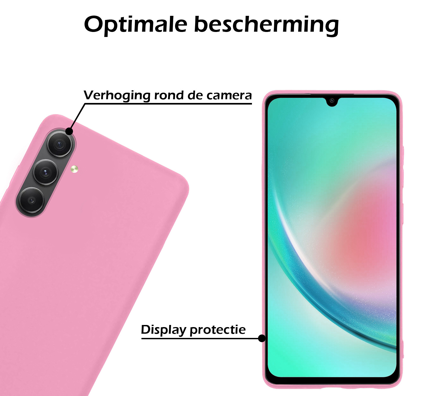 Samsung A34 Hoesje Siliconen Case Back Cover Met Screenprotector - Samsung Galaxy A34 Hoes Cover Silicone - Licht Roze