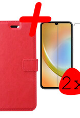 BASEY. Hoes Geschikt voor Samsung A34 Hoesje Bookcase Hoes Flip Case Book Cover Met 2x Screenprotector - Hoesje Geschikt voor Samsung Galaxy A34 Hoes Book Case Hoesje - Rood