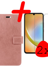 BASEY. Hoes Geschikt voor Samsung A34 Hoesje Bookcase Hoes Flip Case Book Cover Met 2x Screenprotector - Hoesje Geschikt voor Samsung Galaxy A34 Hoes Book Case Hoesje - Rosé goud
