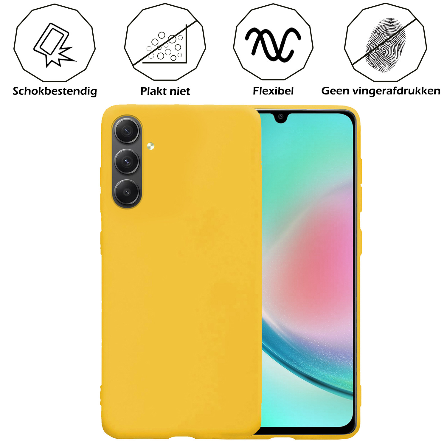 Samsung A34 Hoesje Siliconen Case Back Cover Met 2x Screenprotector - Samsung Galaxy A34 Hoes Cover Silicone - Geel