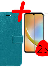 BASEY. Hoes Geschikt voor Samsung A34 Hoesje Bookcase Hoes Flip Case Book Cover Met 2x Screenprotector - Hoesje Geschikt voor Samsung Galaxy A34 Hoes Book Case Hoesje - Turquoise