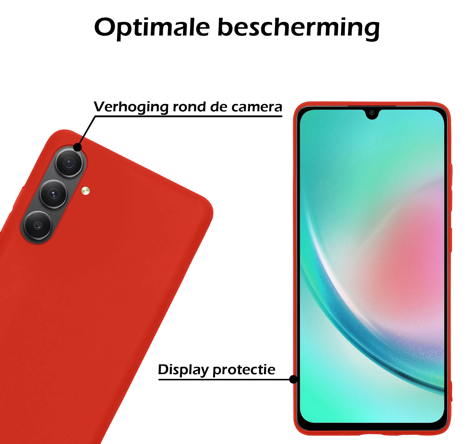 Nomfy Hoesje Geschikt voor Samsung A34 Hoesje Siliconen Cover Case Met 2x Screenprotector - Hoes Geschikt voor Samsung Galaxy A34 Hoes Back Case - Rood