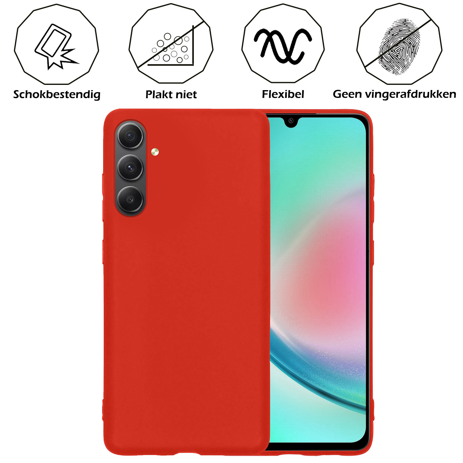 Nomfy Hoesje Geschikt voor Samsung A34 Hoesje Siliconen Cover Case Met 2x Screenprotector - Hoes Geschikt voor Samsung Galaxy A34 Hoes Back Case - Rood