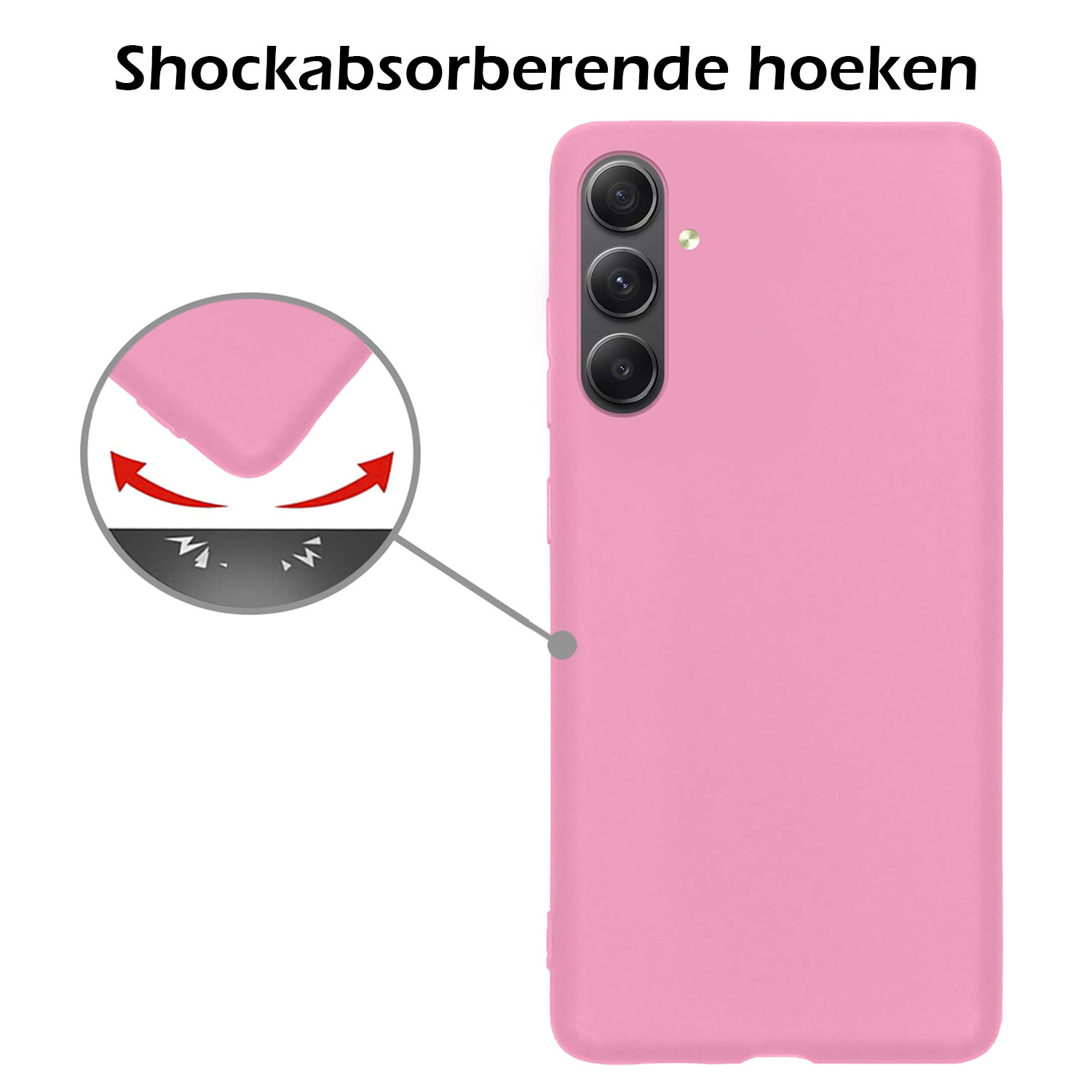 Samsung A34 Hoesje Siliconen Case Back Cover Met 2x Screenprotector - Samsung Galaxy A34 Hoes Cover Silicone - Licht Roze