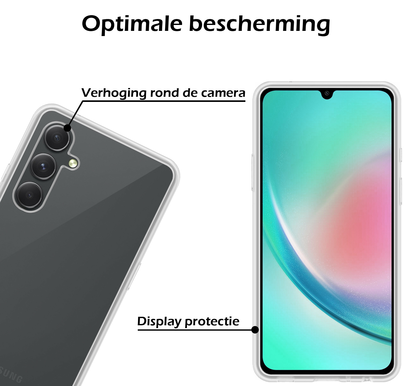 Nomfy Hoesje Geschikt voor Samsung A34 Hoesje Siliconen Cover Case Met 2x Screenprotector - Hoes Geschikt voor Samsung Galaxy A34 Hoes Back Case - Transparant