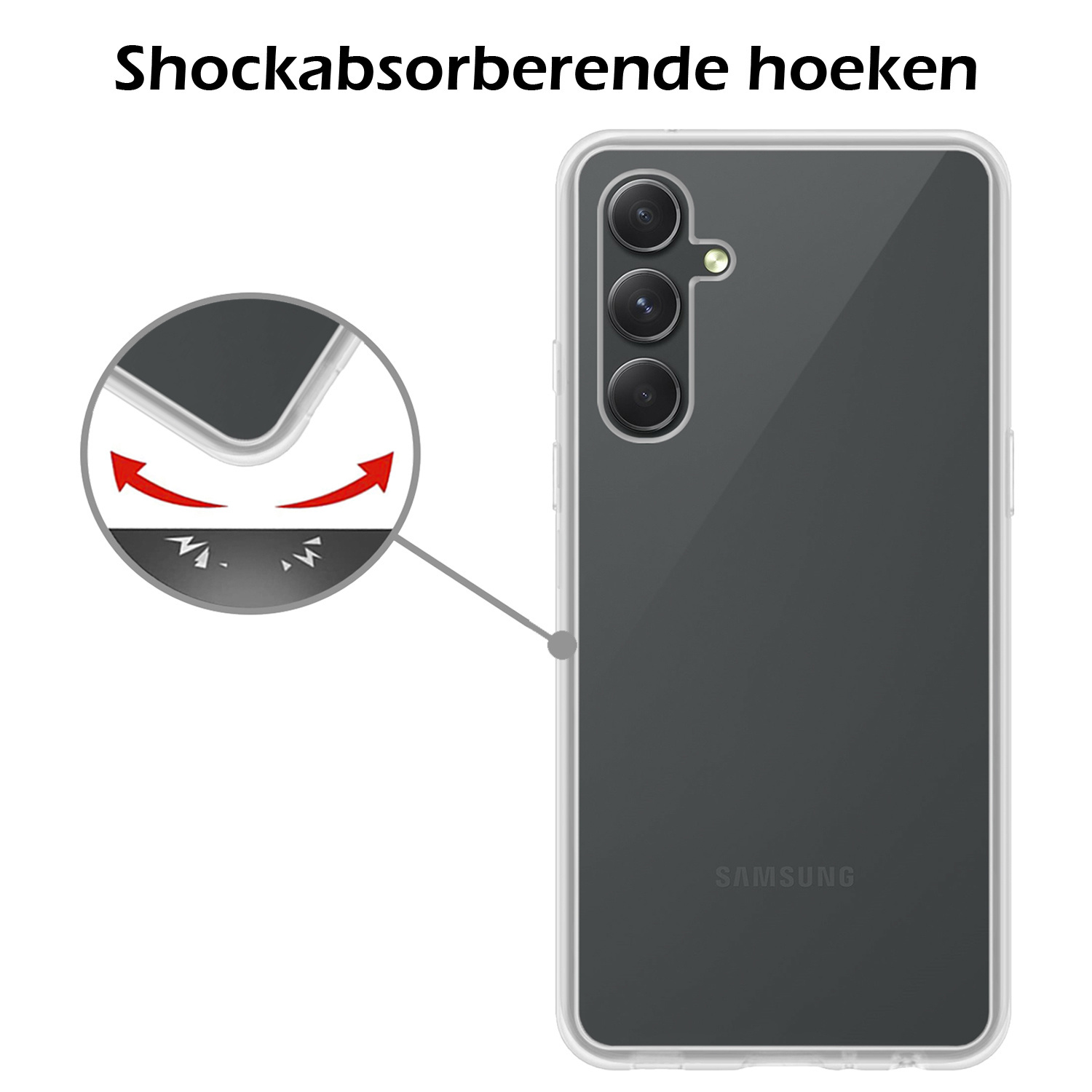 Samsung A34 Hoesje Siliconen Case Back Cover Met 2x Screenprotector - Samsung Galaxy A34 Hoes Cover Silicone - Transparant