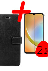 BASEY. Hoes Geschikt voor Samsung A34 Hoesje Bookcase Hoes Flip Case Book Cover Met 2x Screenprotector - Hoesje Geschikt voor Samsung Galaxy A34 Hoes Book Case Hoesje - Zwart