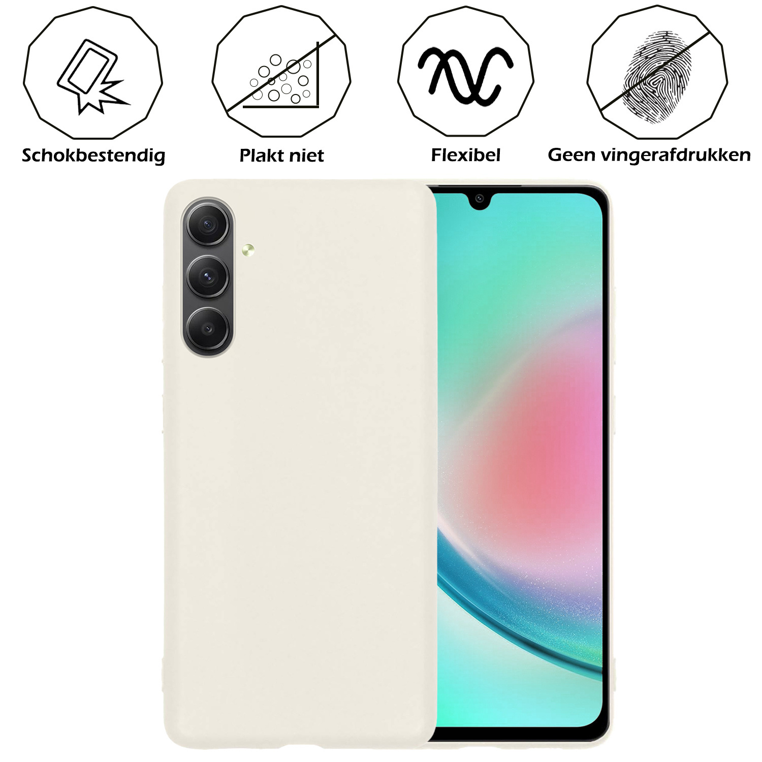 Nomfy Hoesje Geschikt voor Samsung A34 Hoesje Siliconen Cover Case Met 2x Screenprotector - Hoes Geschikt voor Samsung Galaxy A34 Hoes Back Case - Wit
