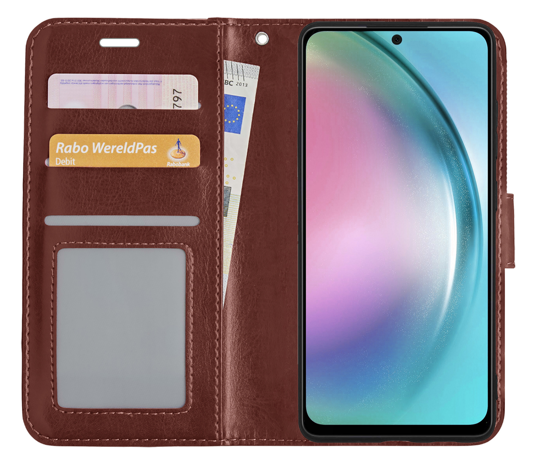 BASEY. Hoes Geschikt voor Samsung A54 Hoesje Bookcase Hoes Flip Case Book Cover Met Screenprotector - Hoesje Geschikt voor Samsung Galaxy A54 Hoes Book Case Hoesje - Bruin