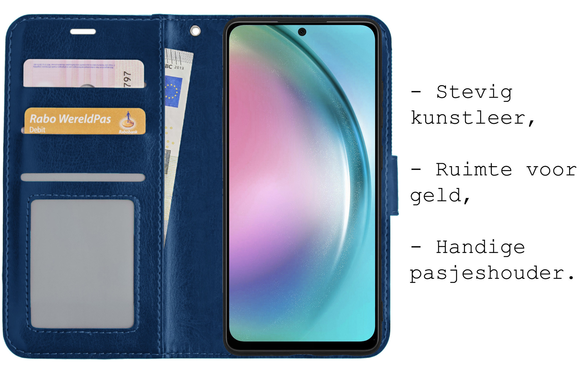 BASEY. Hoes Geschikt voor Samsung A54 Hoesje Bookcase Hoes Flip Case Book Cover Met Screenprotector - Hoesje Geschikt voor Samsung Galaxy A54 Hoes Book Case Hoesje - Donkerblauw