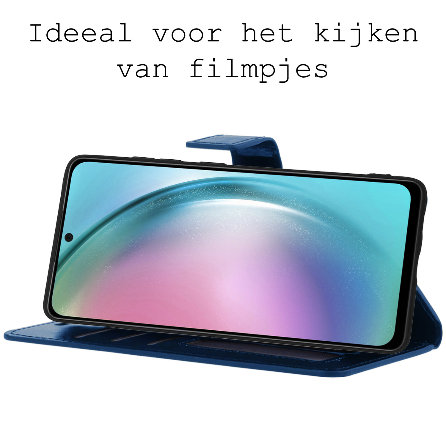 BASEY. Hoes Geschikt voor Samsung A54 Hoesje Bookcase Hoes Flip Case Book Cover Met Screenprotector - Hoesje Geschikt voor Samsung Galaxy A54 Hoes Book Case Hoesje - Donkerblauw