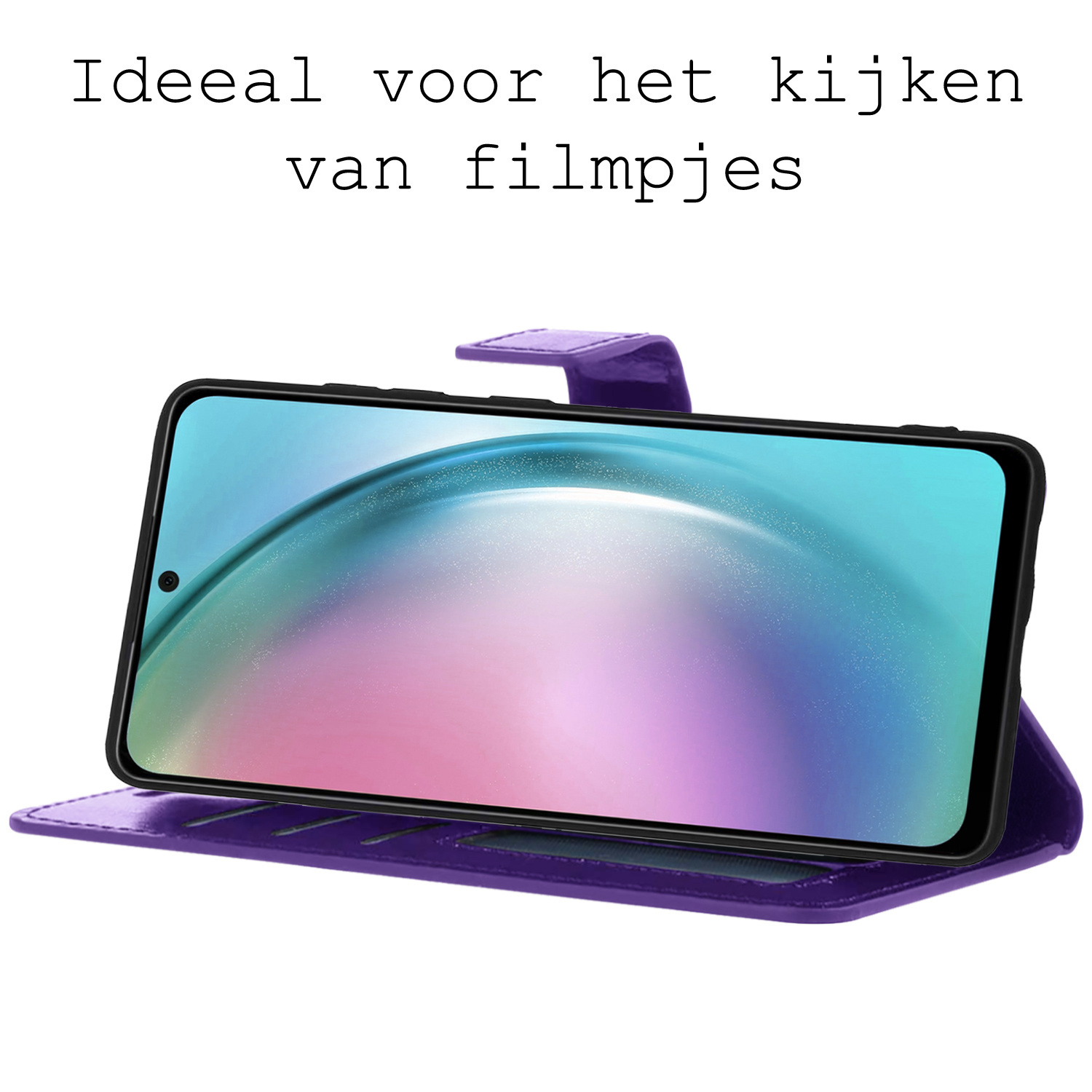 BASEY. Hoes Geschikt voor Samsung A54 Hoesje Bookcase Hoes Flip Case Book Cover Met Screenprotector - Hoesje Geschikt voor Samsung Galaxy A54 Hoes Book Case Hoesje - Paars