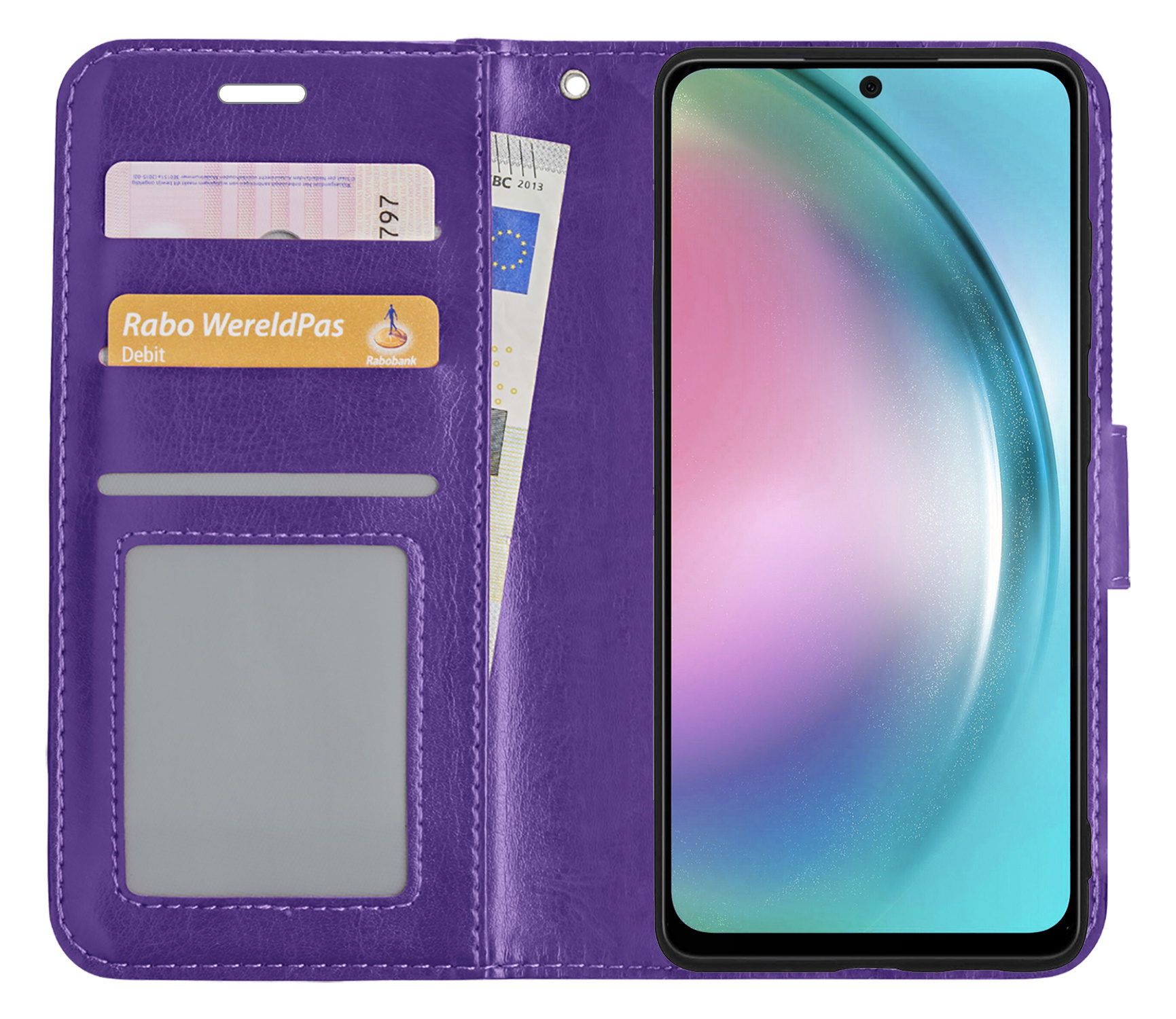 BASEY. Hoes Geschikt voor Samsung A54 Hoesje Bookcase Hoes Flip Case Book Cover Met Screenprotector - Hoesje Geschikt voor Samsung Galaxy A54 Hoes Book Case Hoesje - Paars