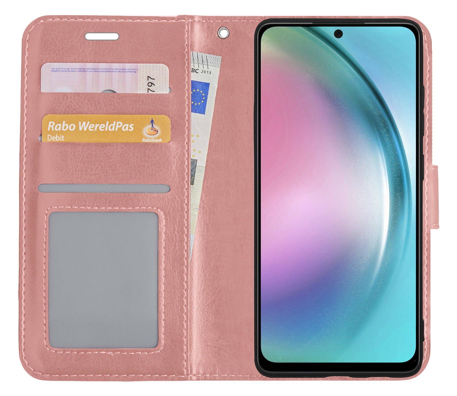 BASEY. Hoes Geschikt voor Samsung A54 Hoesje Bookcase Hoes Flip Case Book Cover Met Screenprotector - Hoesje Geschikt voor Samsung Galaxy A54 Hoes Book Case Hoesje - Rosé goud