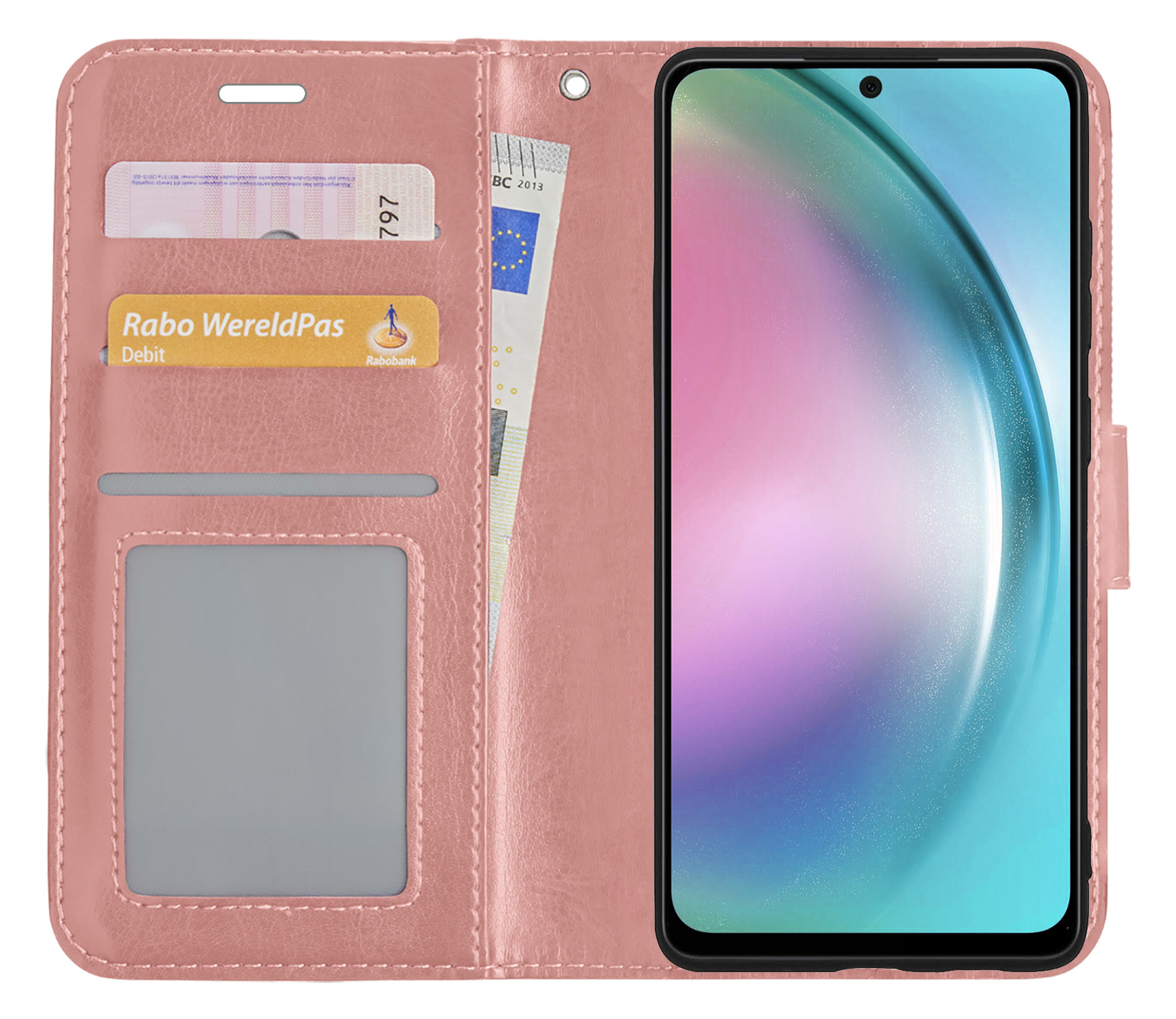 Samsung Galaxy A54 Hoesje Bookcase Hoes Flip Case Book Cover Met Screenprotector - Samsung A54 Hoes Book Case Hoesje - Rose Goud