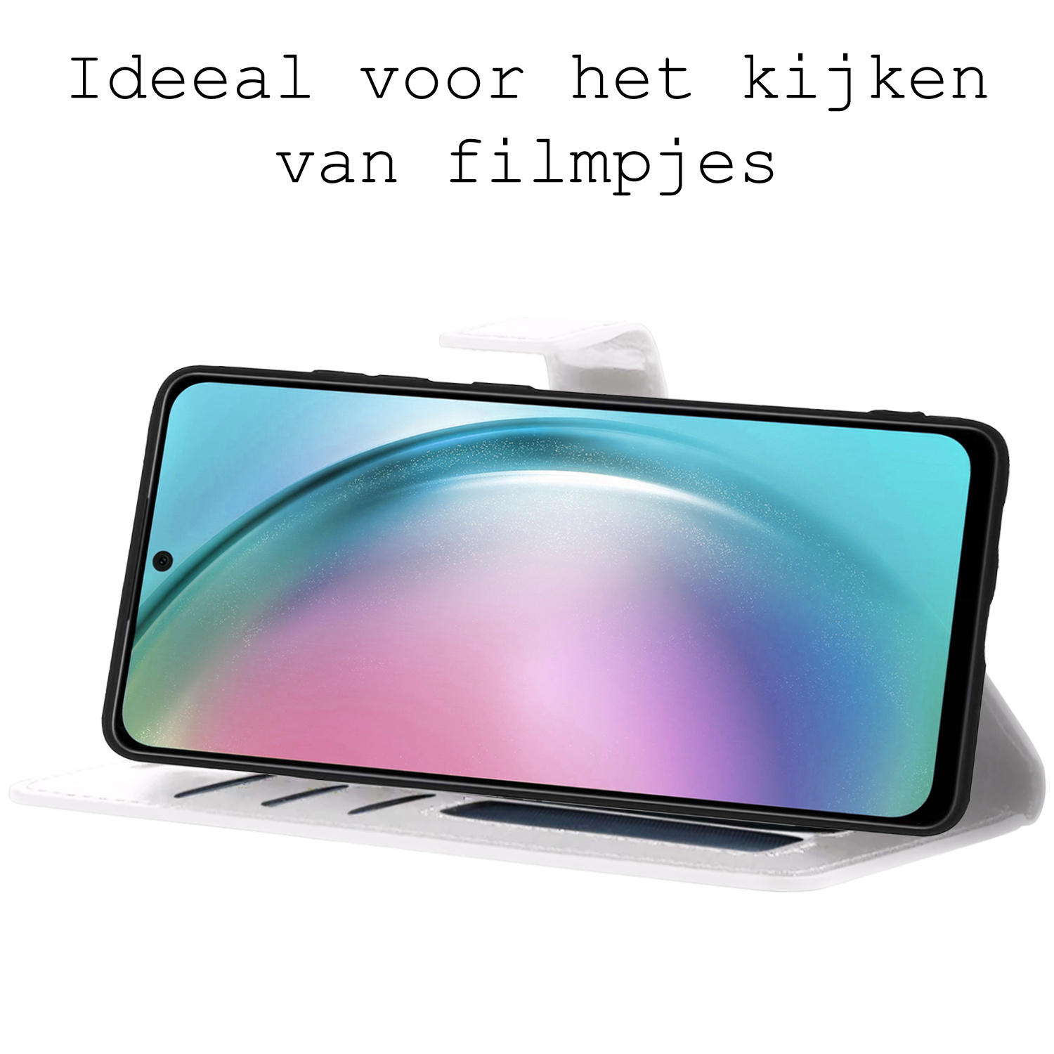 BASEY. Hoes Geschikt voor Samsung A54 Hoesje Bookcase Hoes Flip Case Book Cover Met Screenprotector - Hoesje Geschikt voor Samsung Galaxy A54 Hoes Book Case Hoesje - Wit